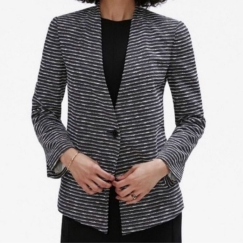 MM Lafleur Black & White Striped Wharton Blazer Jacket SIZE 2 - Picture 2 of 7